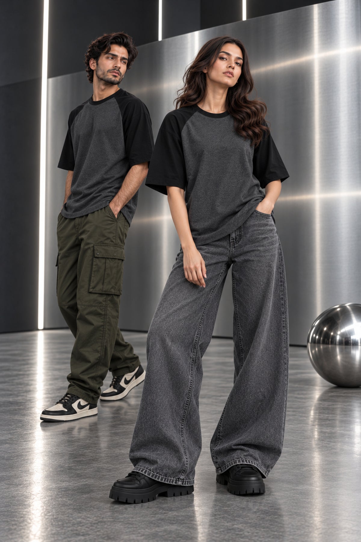Charcoal & Black - Drop Shoulder T-Shirt