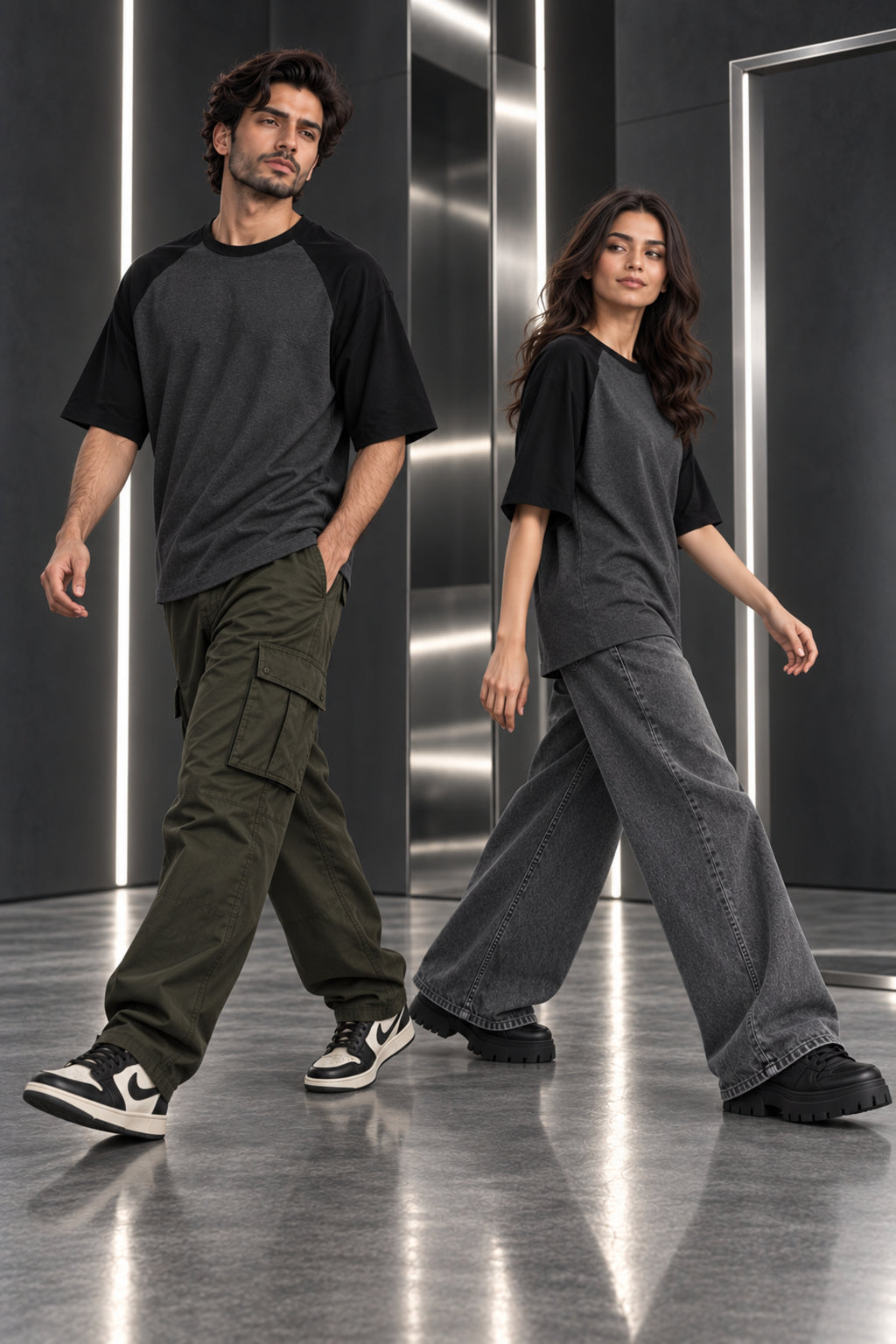 Charcoal & Black - Drop Shoulder T-Shirt