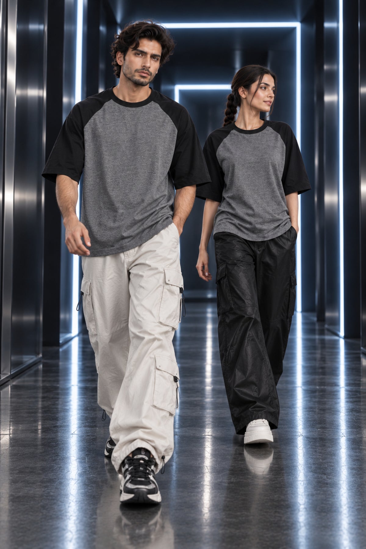 Ash Grey & Black - Drop Shoulder T-Shirt