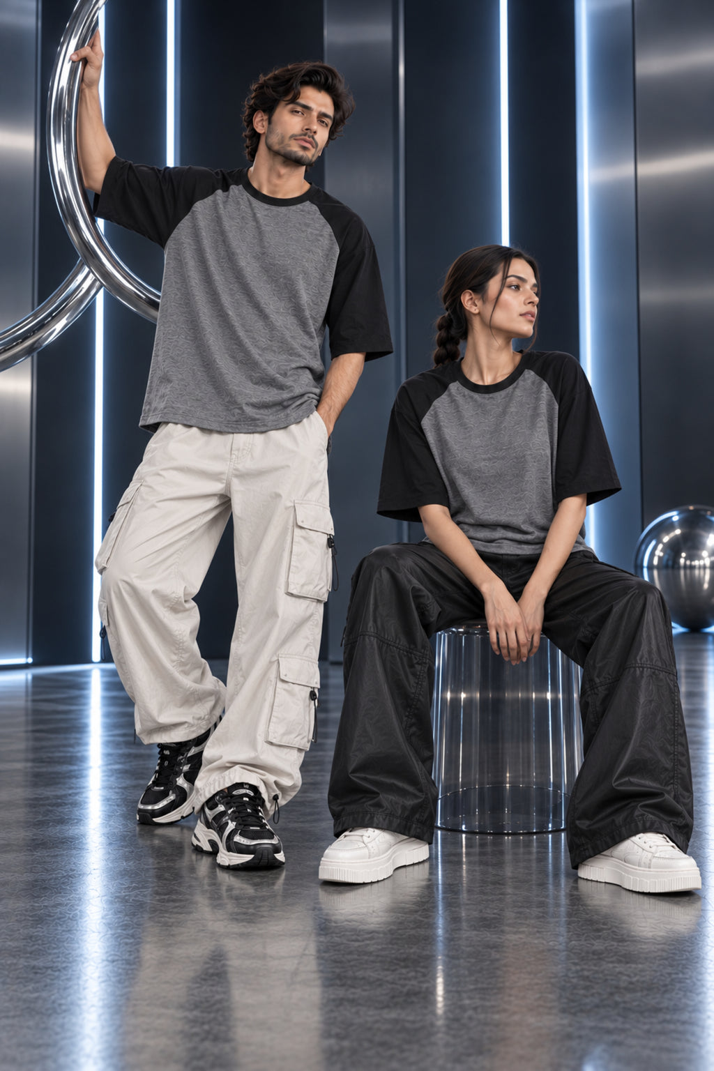Ash Grey & Black - Drop Shoulder T-Shirt