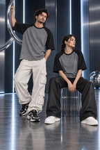 Ash Grey & Black - Drop Shoulder T-Shirt