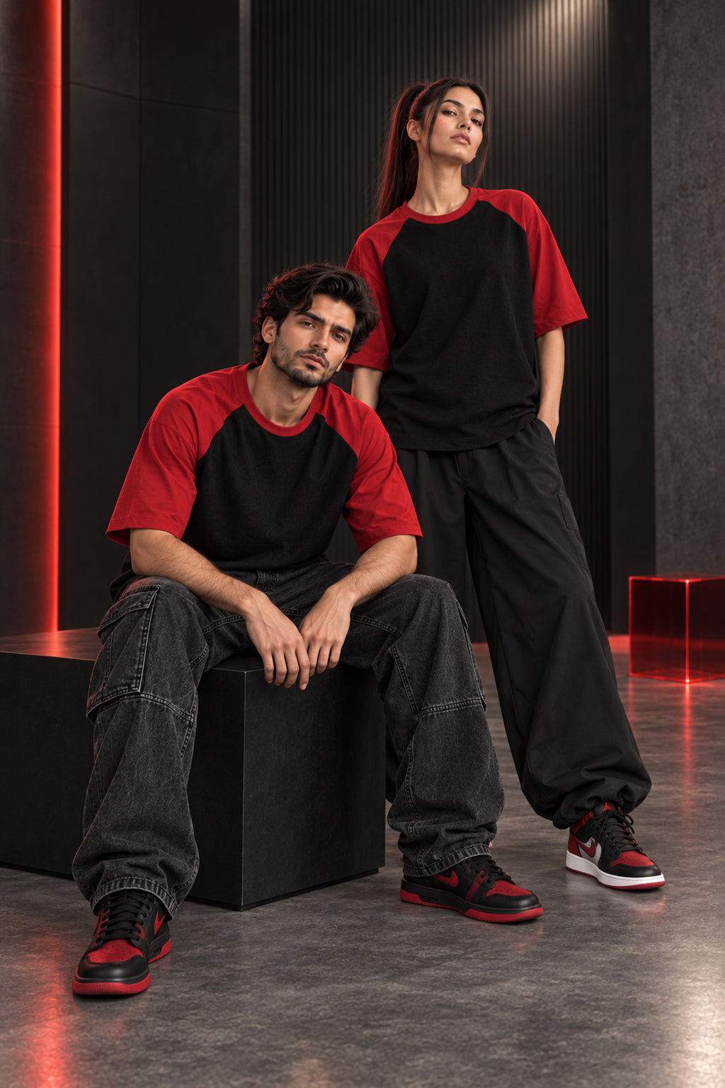 Black & Red - Drop Shoulder T-Shirt