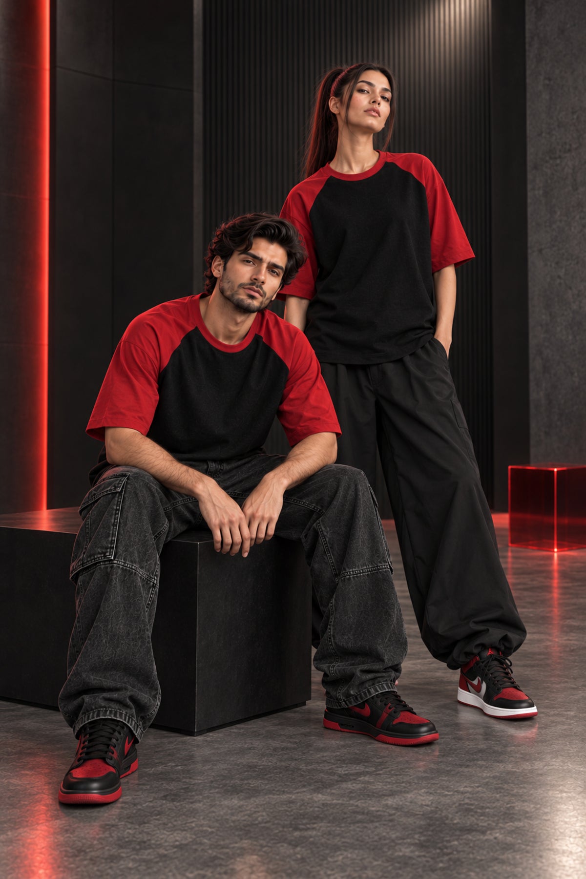 Black & Red - Drop Shoulder T-Shirt