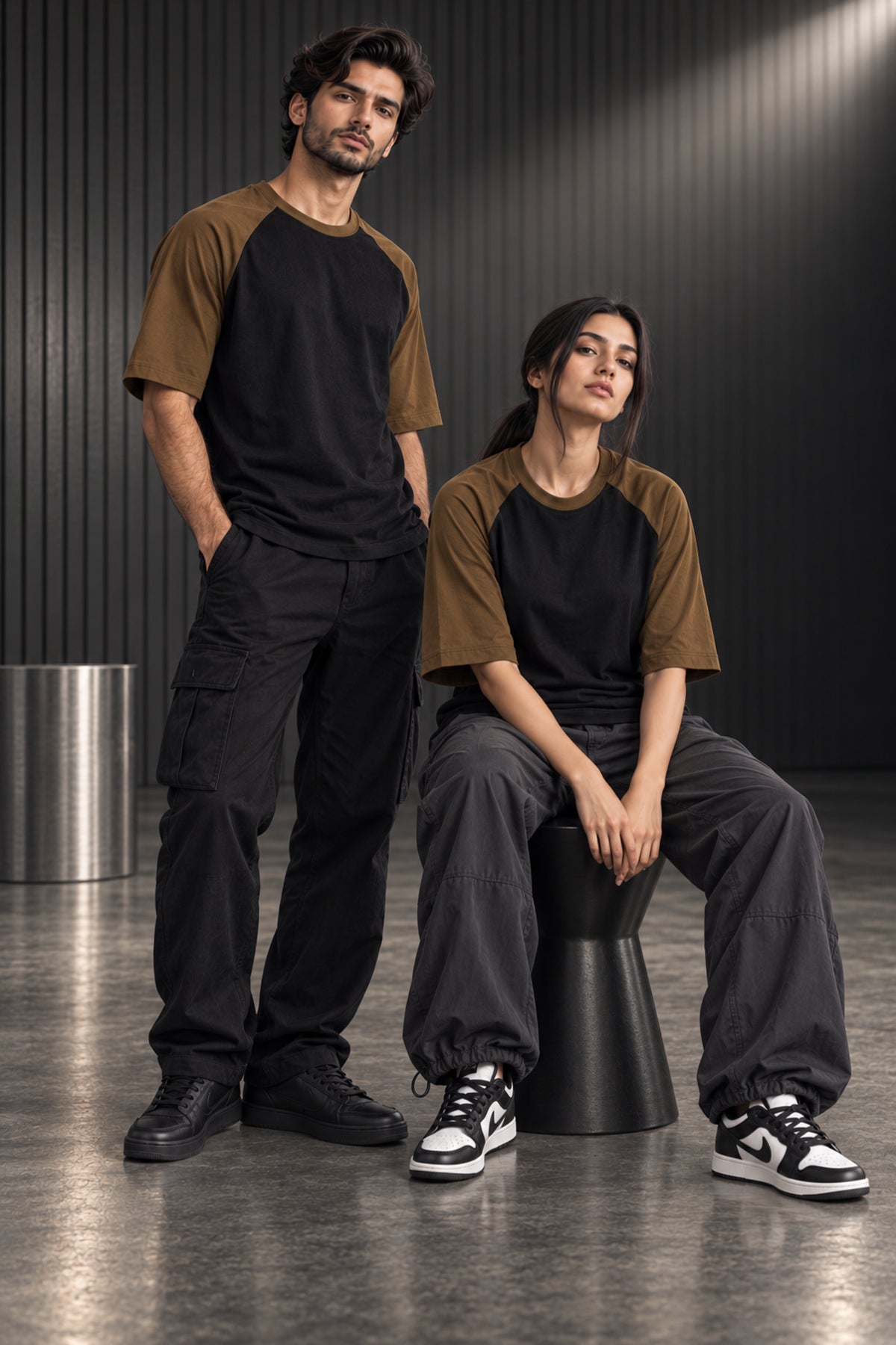 Black & Mocha - Drop Shoulder T-Shirt