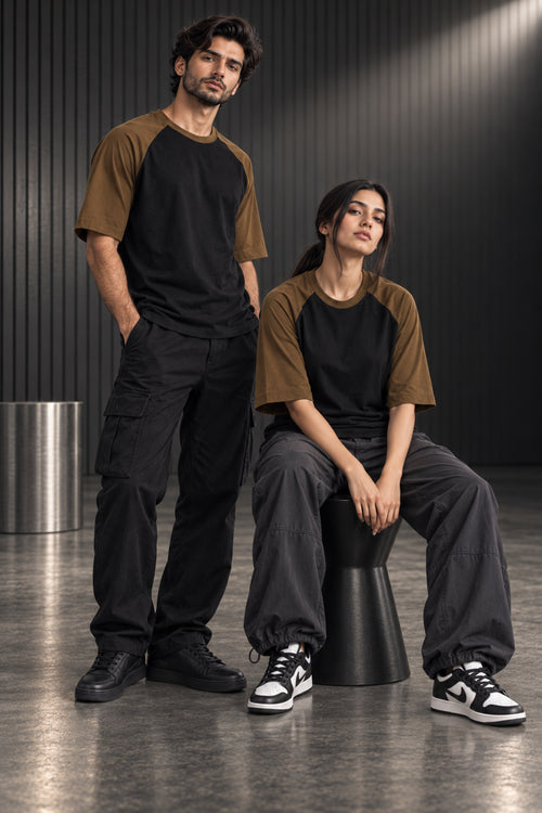 Black & Mocha - Drop Shoulder T-Shirt