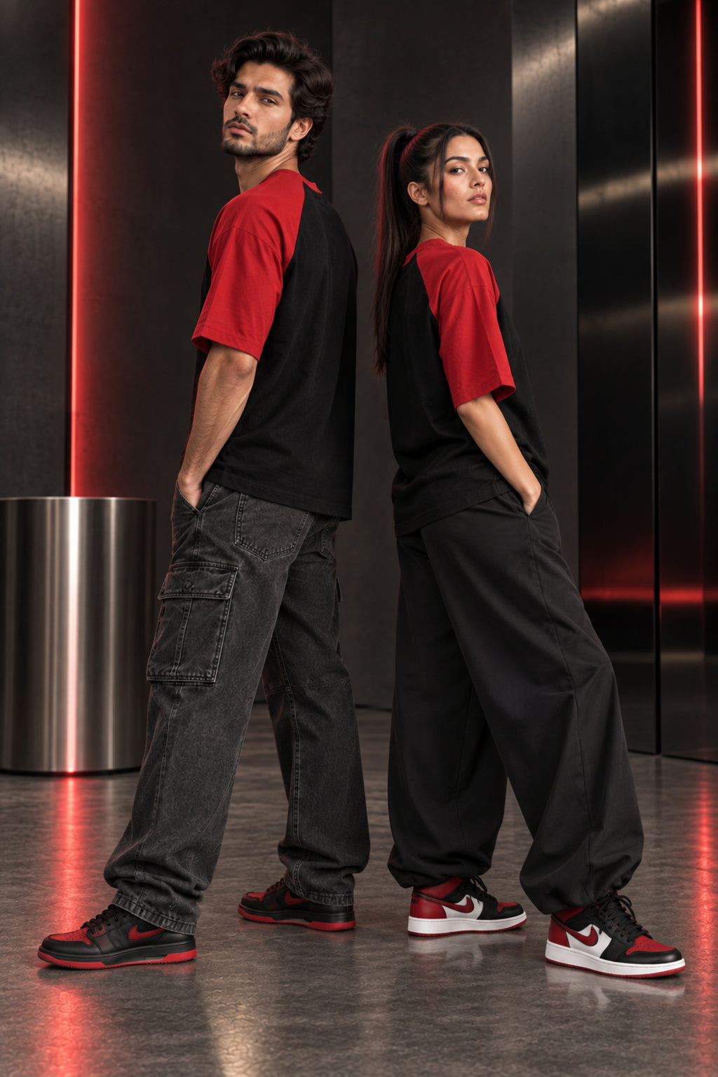 Black & Red - Drop Shoulder T-Shirt