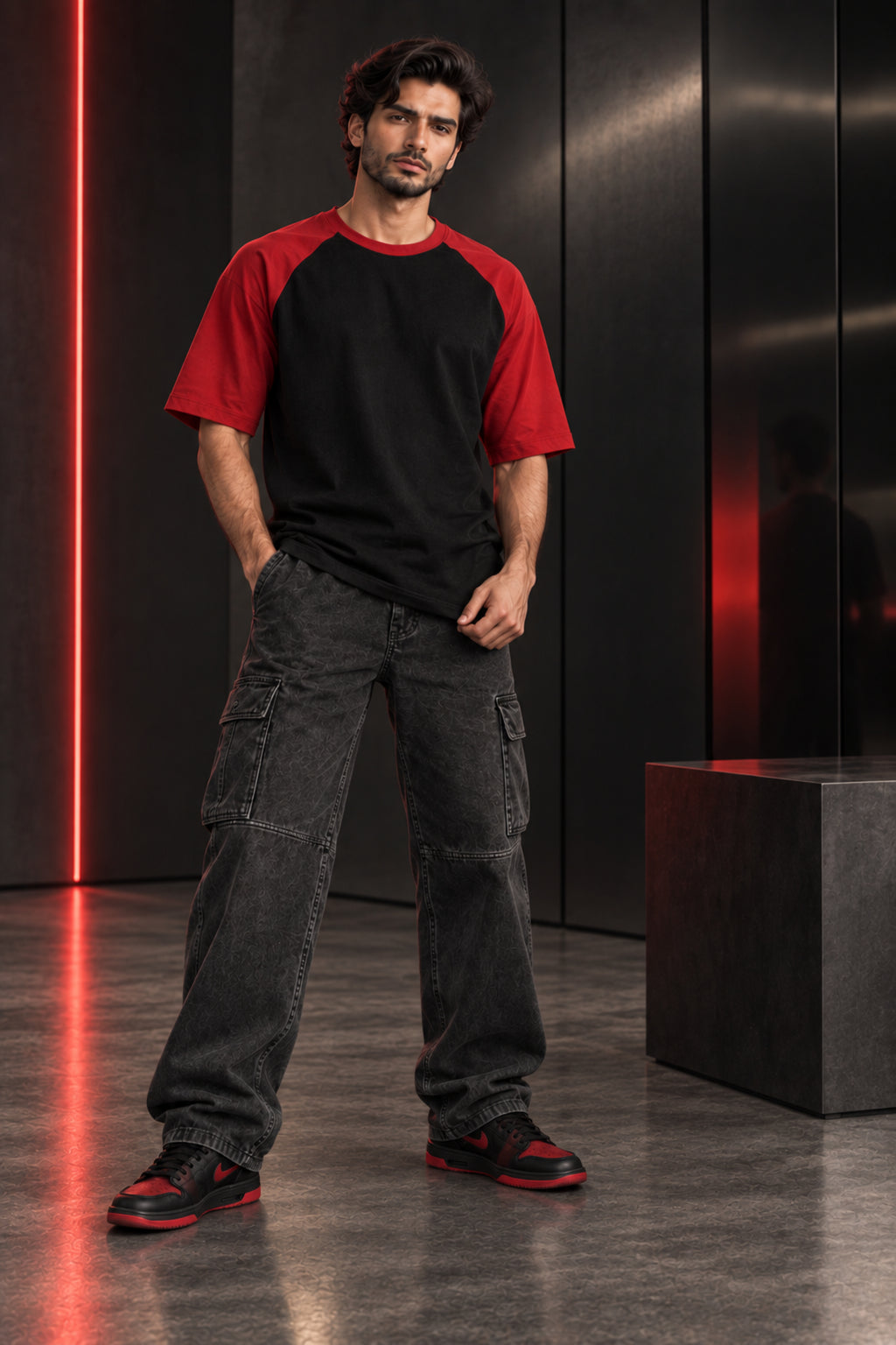 Black & Red - Drop Shoulder T-Shirt
