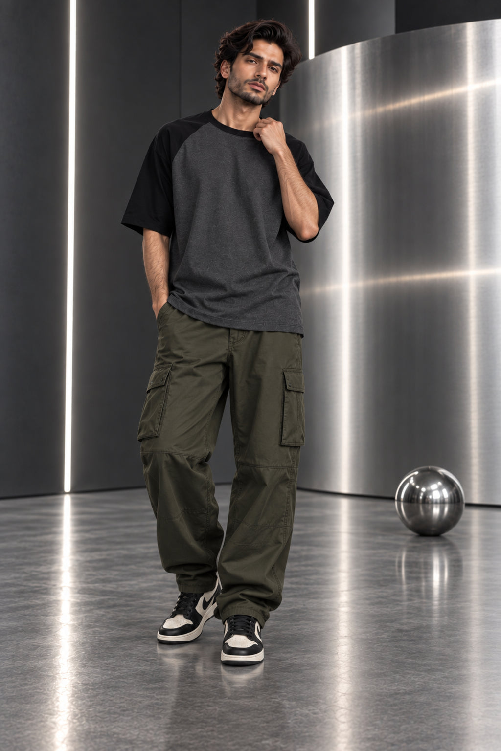 Charcoal & Black - Drop Shoulder T-Shirt