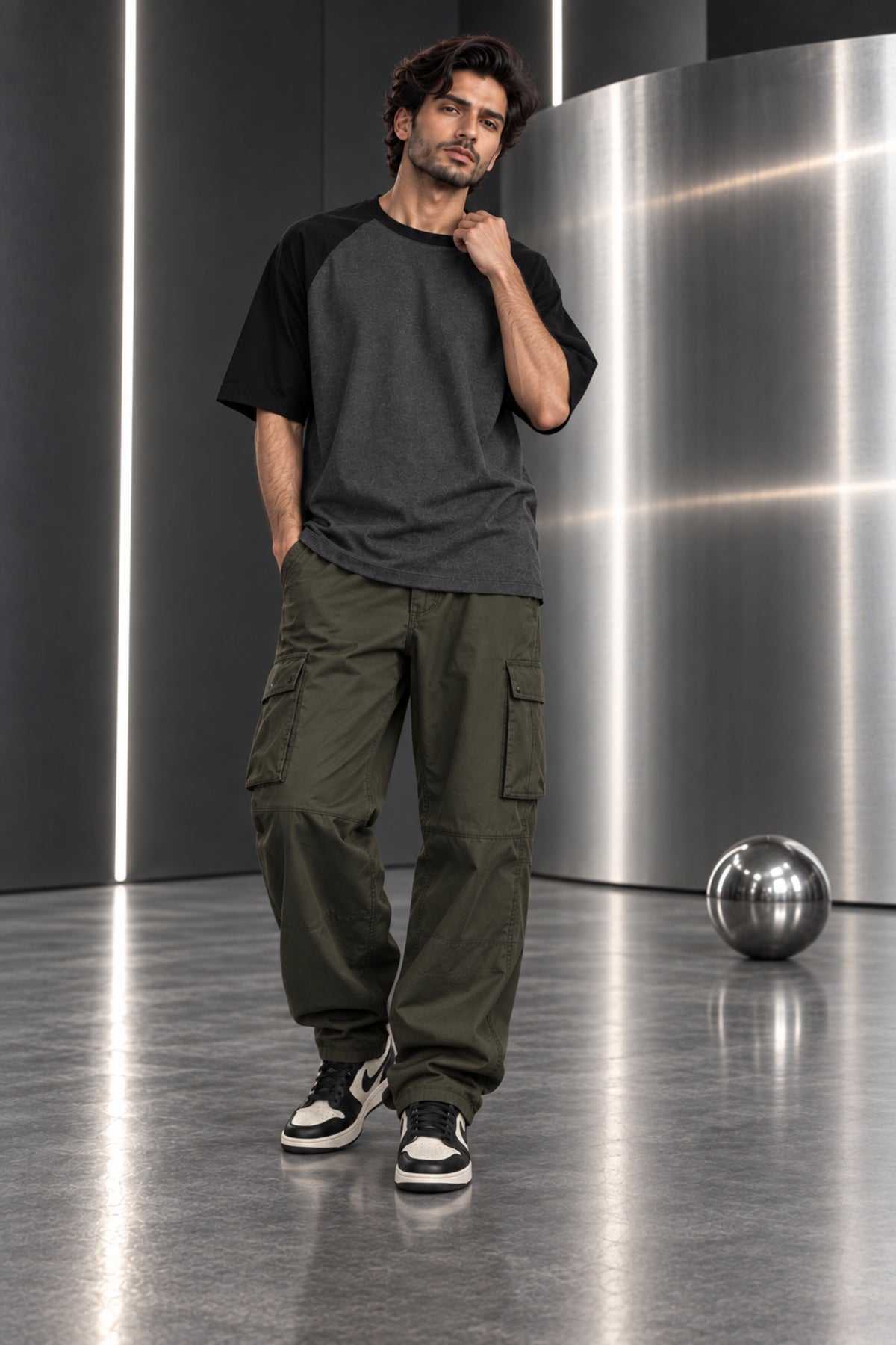 Charcoal & Black - Drop Shoulder T-Shirt