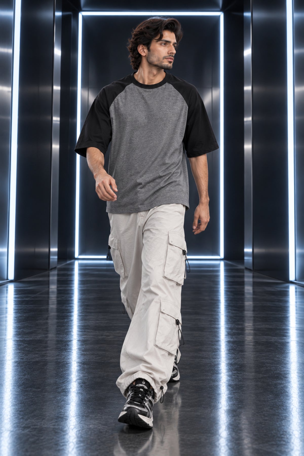 Ash Grey & Black - Drop Shoulder T-Shirt