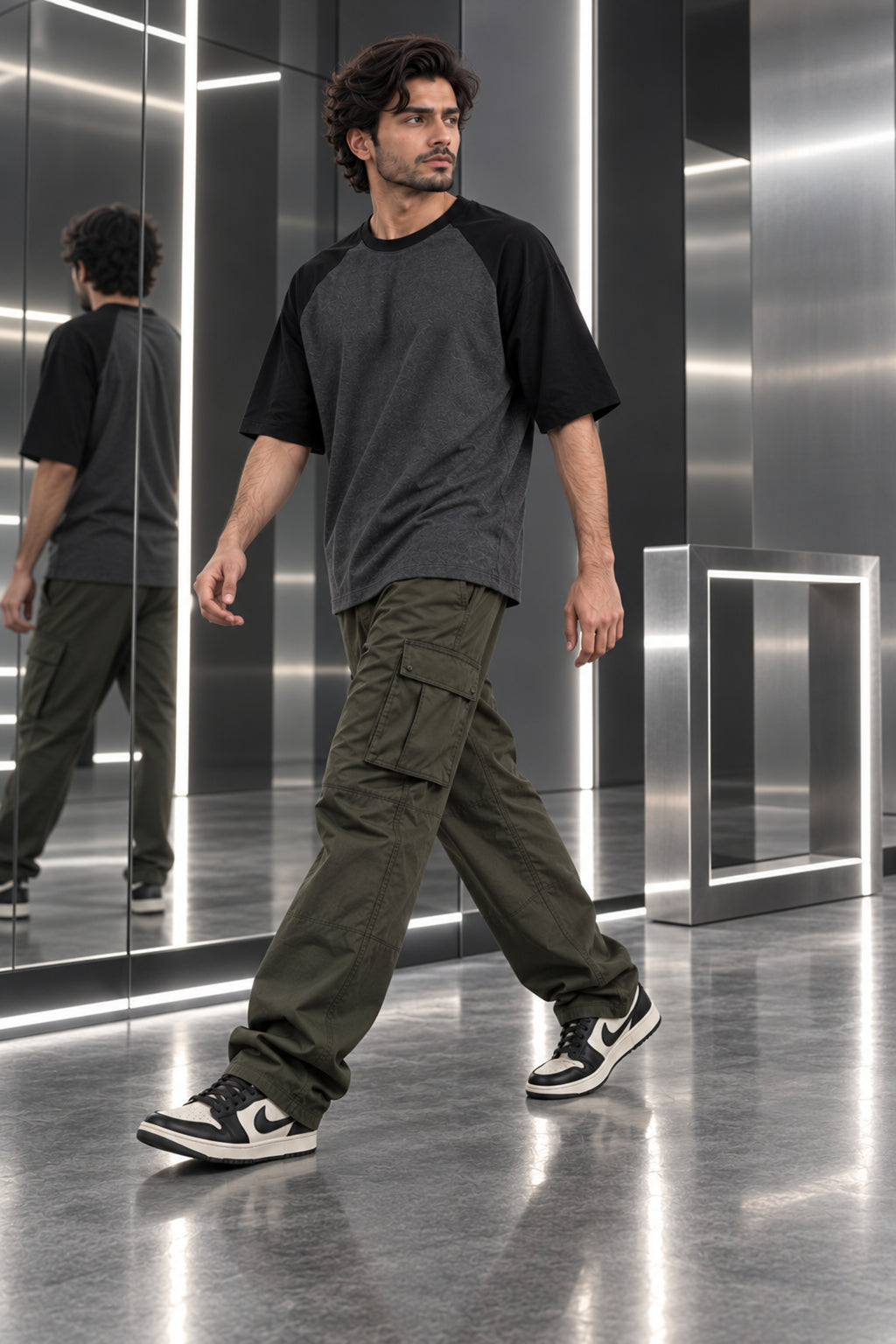 Charcoal & Black - Drop Shoulder T-Shirt