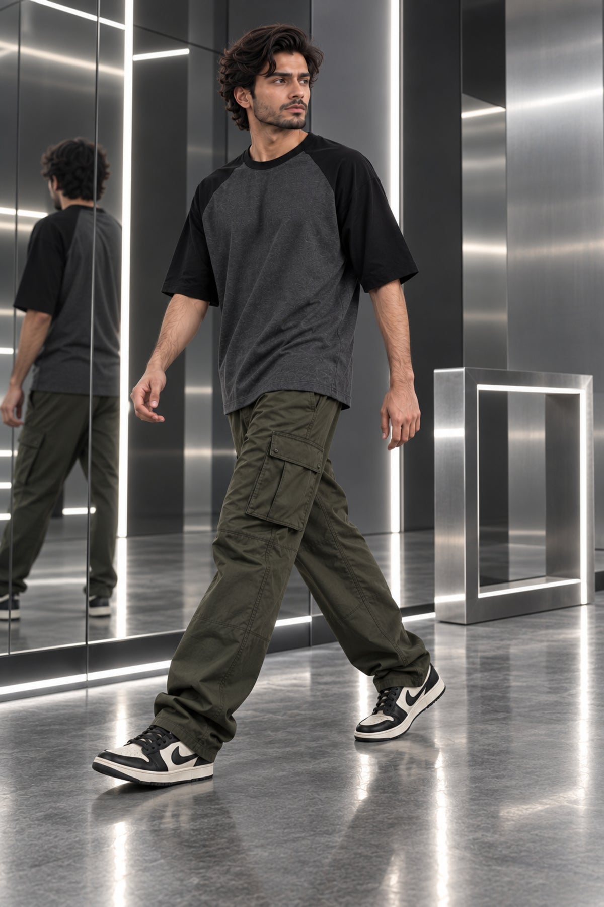 Charcoal & Black - Drop Shoulder T-Shirt