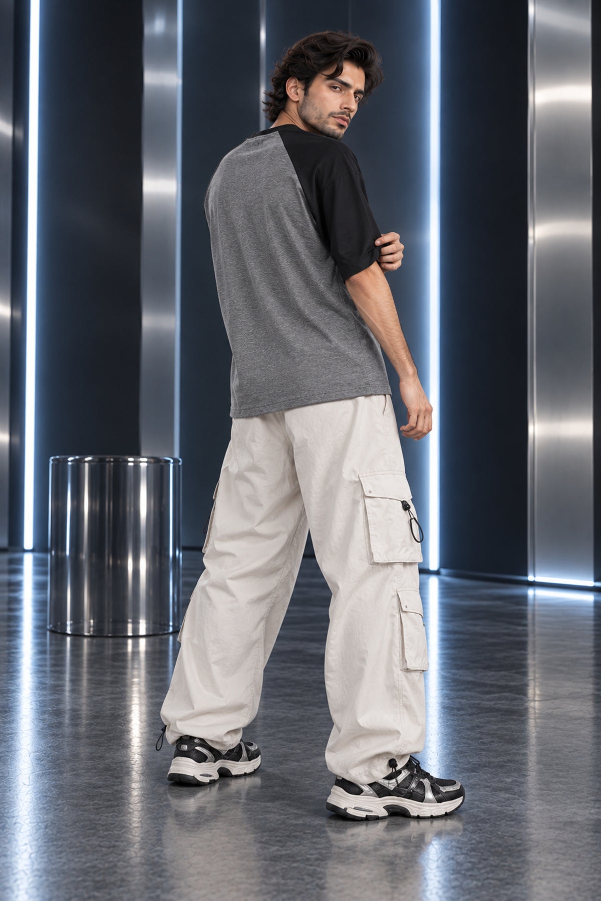 Ash Grey & Black - Drop Shoulder T-Shirt