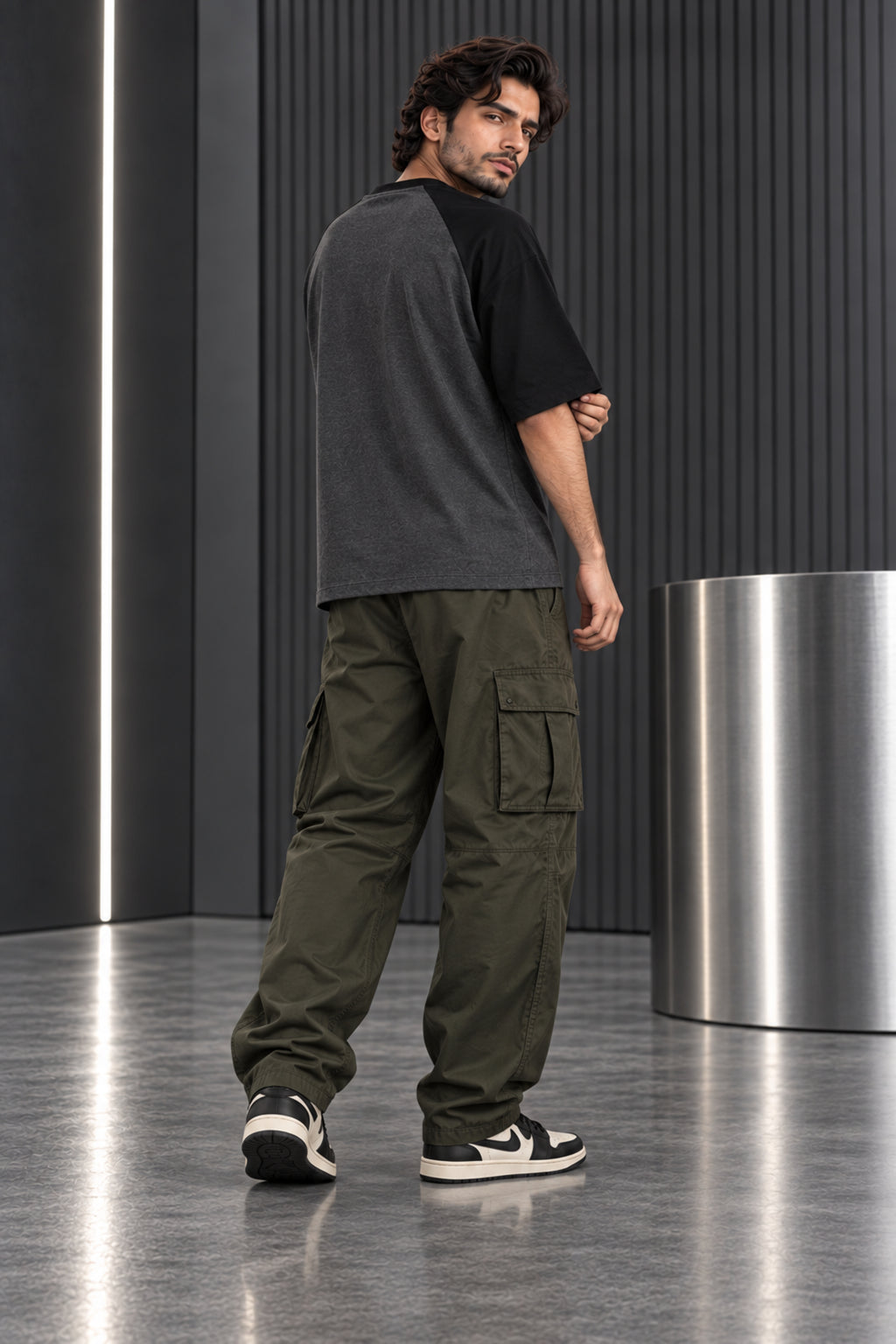 Charcoal & Black - Drop Shoulder T-Shirt