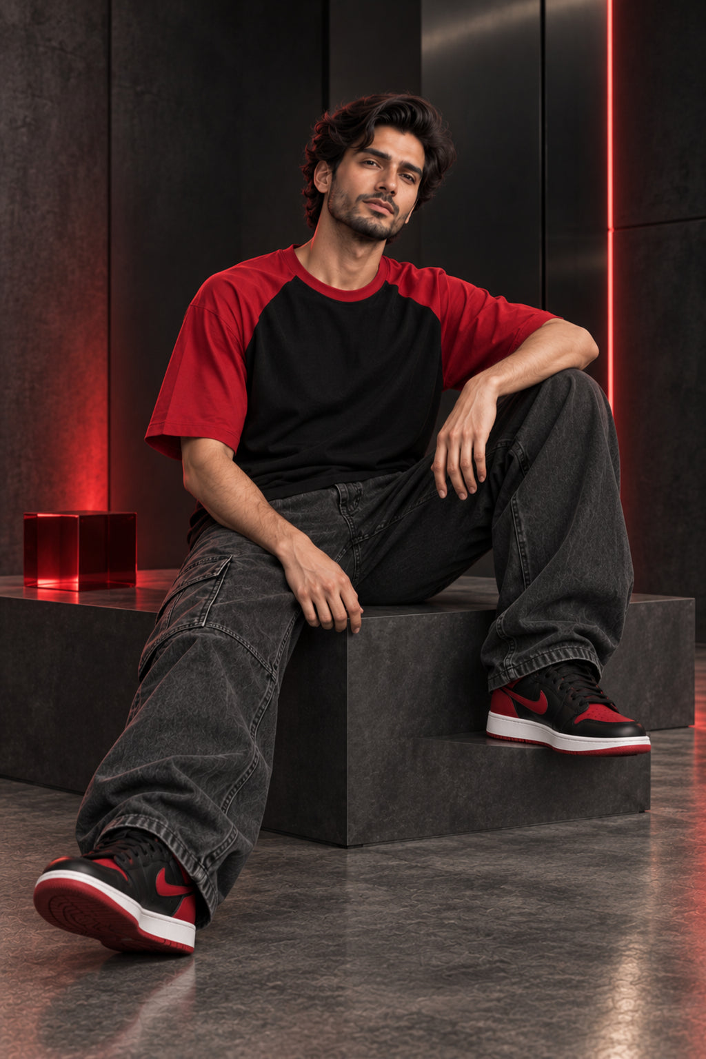 Black & Red - Drop Shoulder T-Shirt