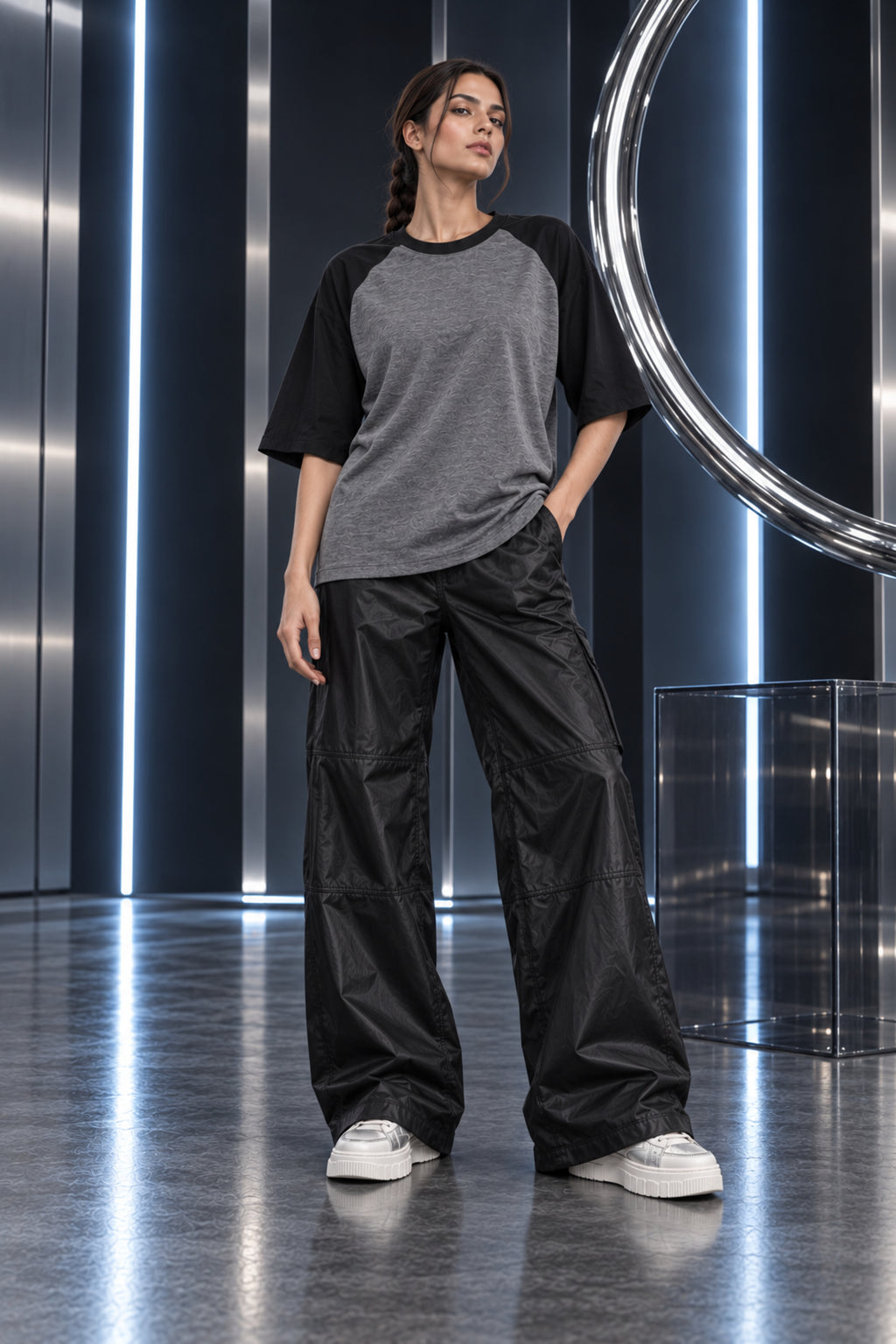 Ash Grey & Black - Drop Shoulder T-Shirt