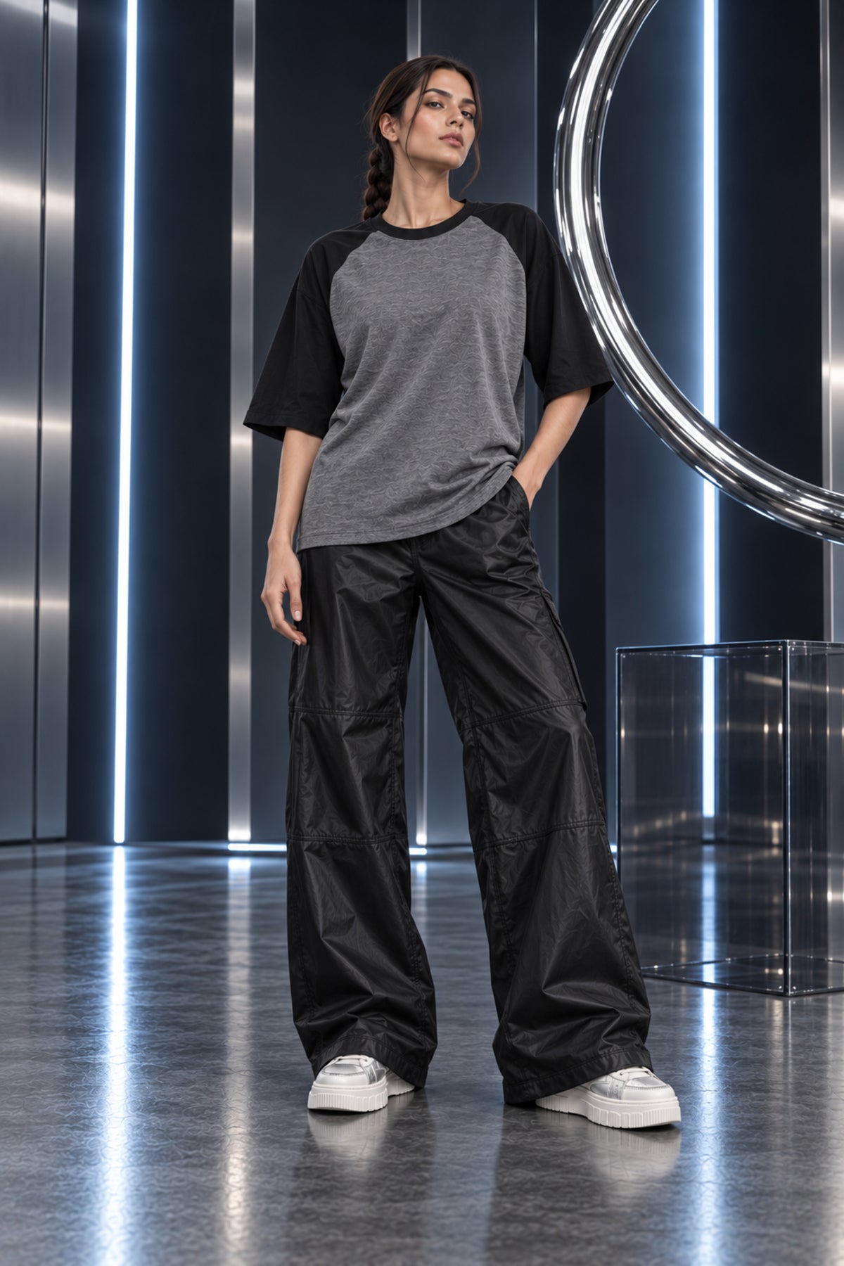 Ash Grey & Black - Drop Shoulder T-Shirt