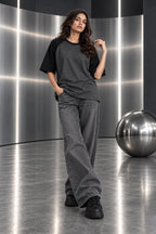 Charcoal & Black - Drop Shoulder T-Shirt