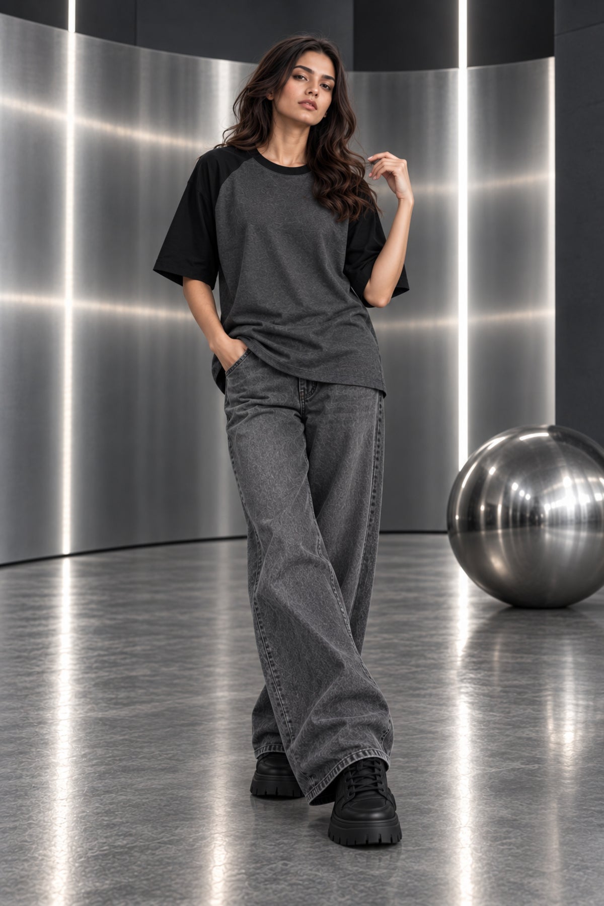 Charcoal & Black - Drop Shoulder T-Shirt