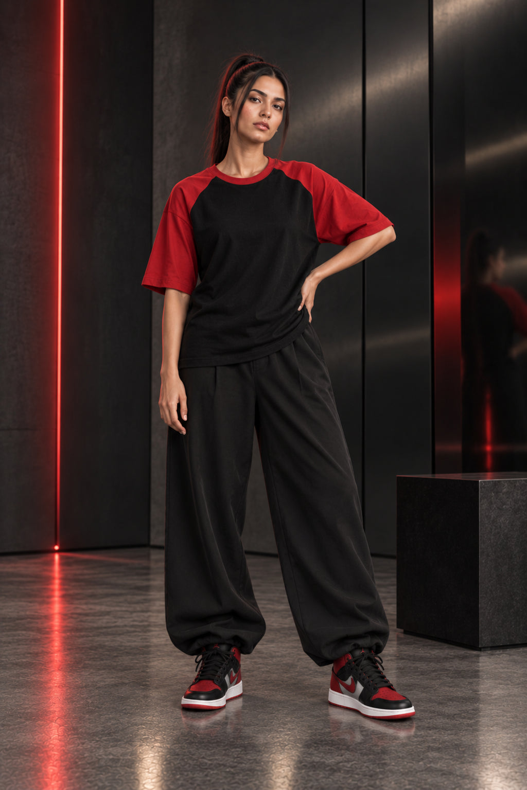Black & Red - Drop Shoulder T-Shirt