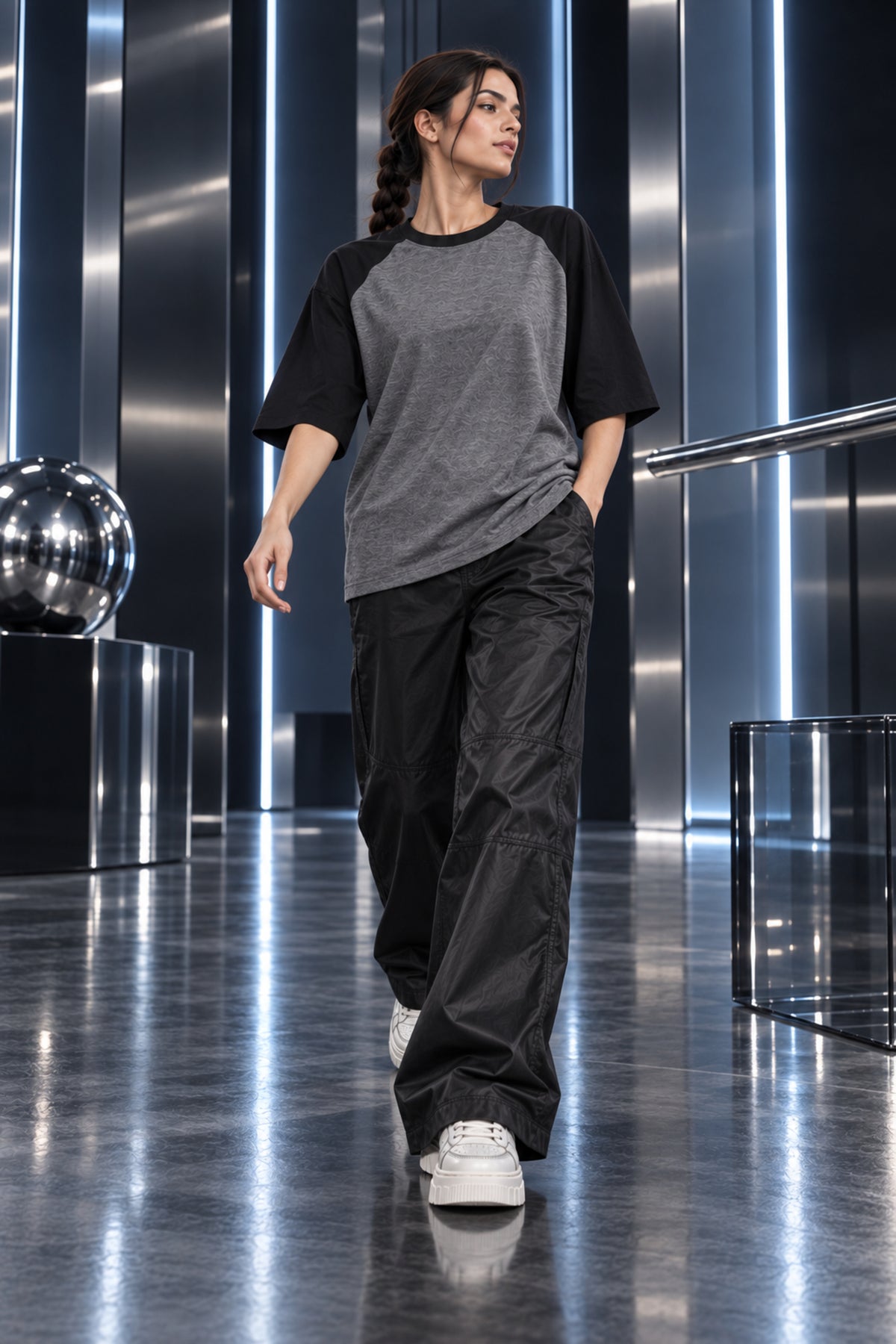 Ash Grey & Black - Drop Shoulder T-Shirt