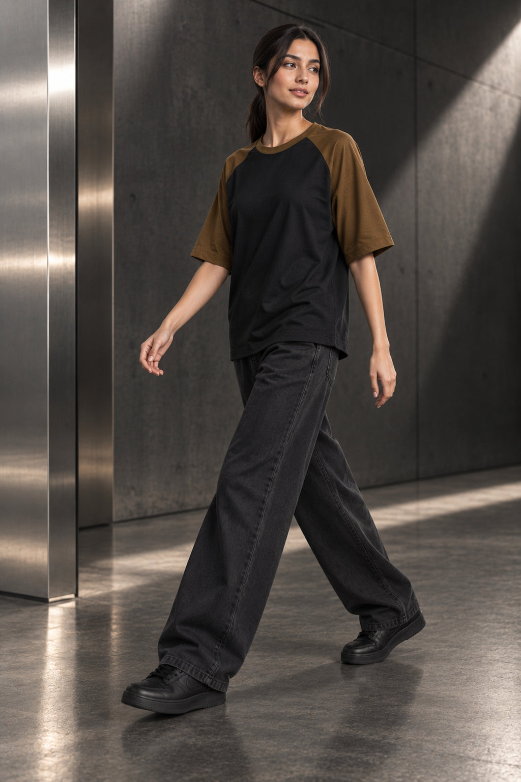 Black & Mocha - Drop Shoulder T-Shirt