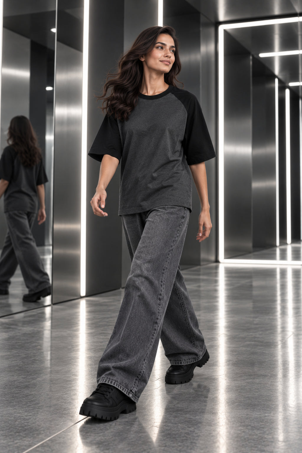 Charcoal & Black - Drop Shoulder T-Shirt