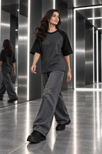 Charcoal & Black - Drop Shoulder T-Shirt