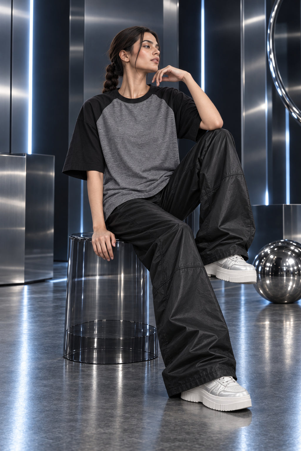 Ash Grey & Black - Drop Shoulder T-Shirt