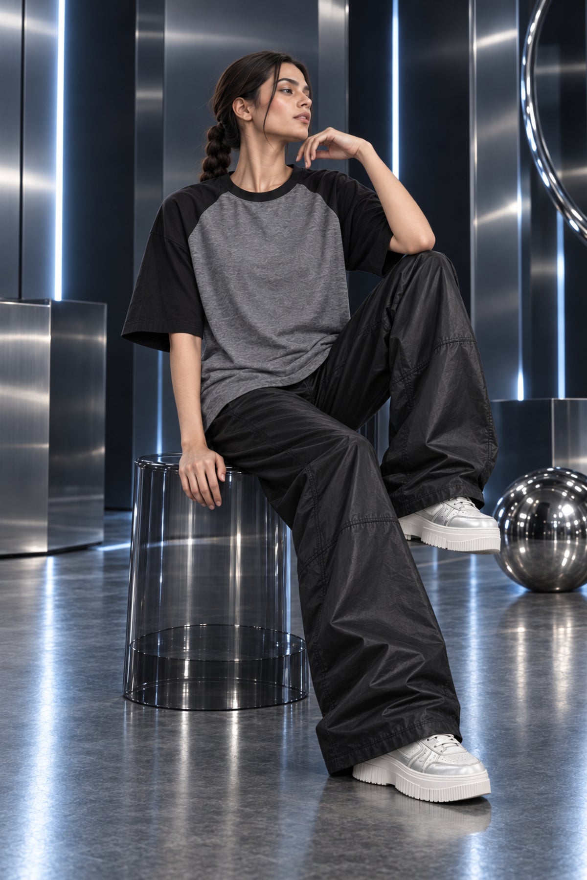 Ash Grey & Black - Drop Shoulder T-Shirt
