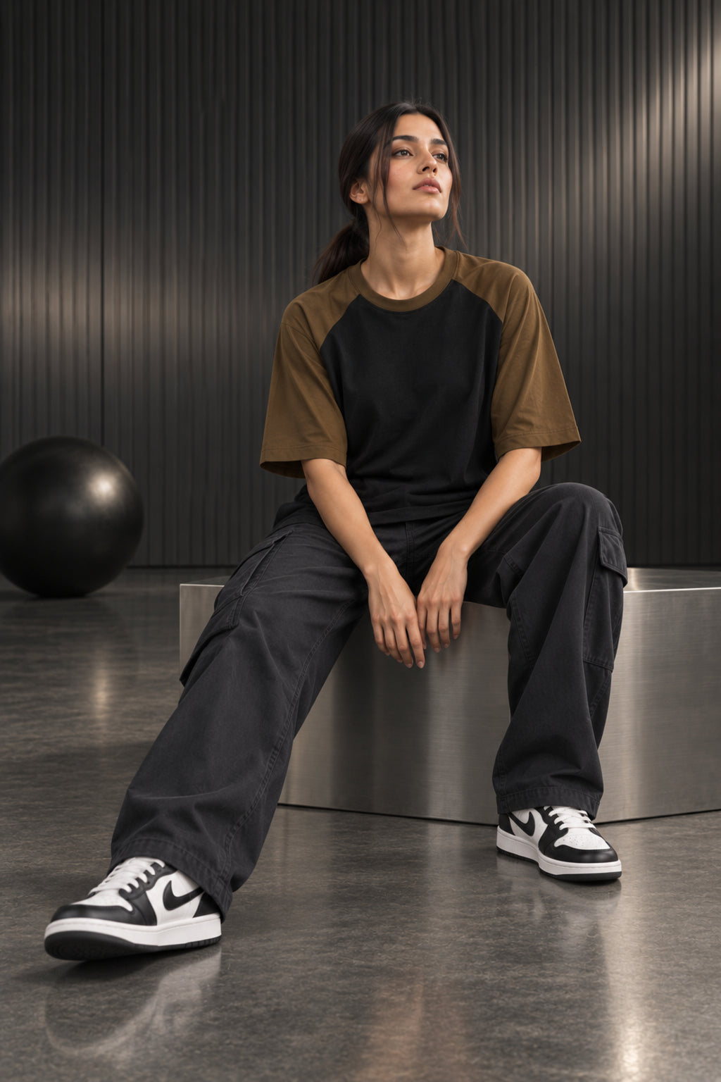 Black & Mocha - Drop Shoulder T-Shirt