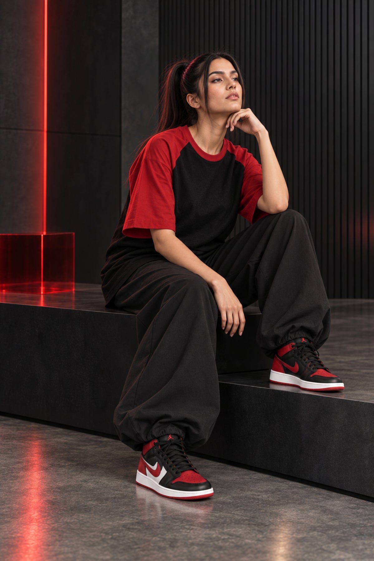 Black & Red - Drop Shoulder T-Shirt