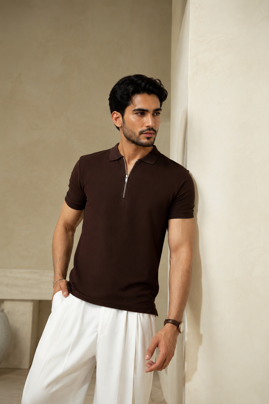 VALTRO PREMIUM ZIPPER POLO (BROWN)