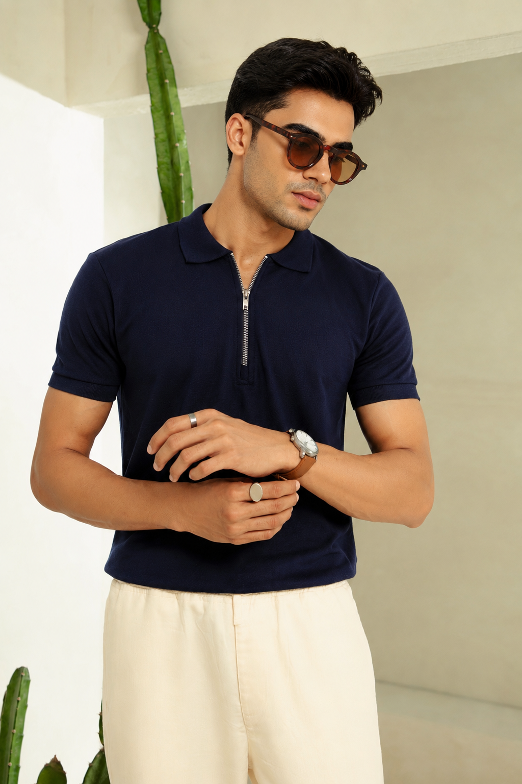 VALTRO PREMIUM ZIPPER POLO (NAVY BLUE)