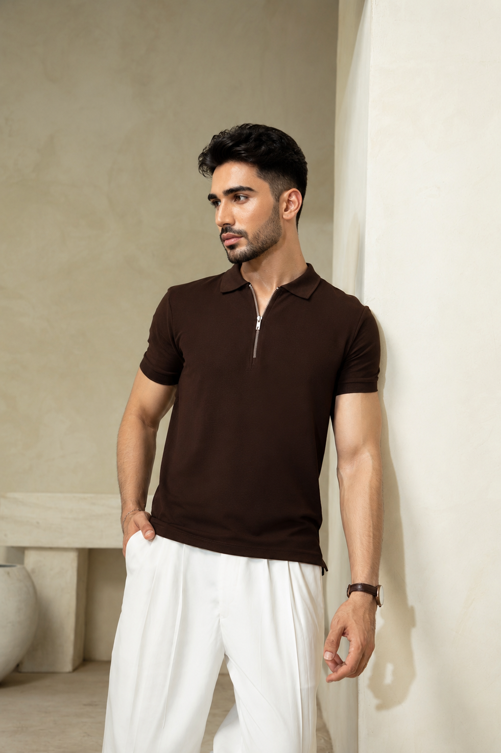 VALTRO PREMIUM ZIPPER POLO (BROWN)